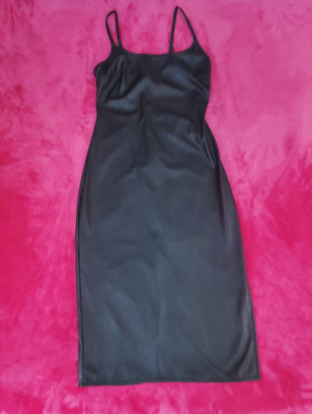 wild fable Black Pleather Slip Midi Dress with Spaghetti Straps